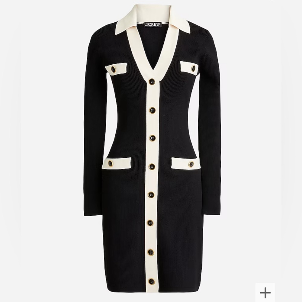 J Crew BN155 NWT XS Black/Ivory Contrast Mini Sweater Dress